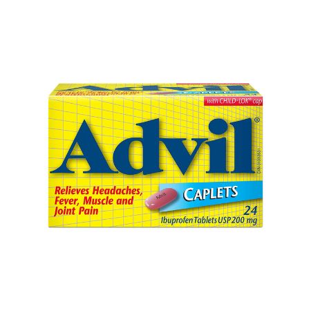 Advil Caplets for Headaches Fever Muscle and Joint Pain on a white background