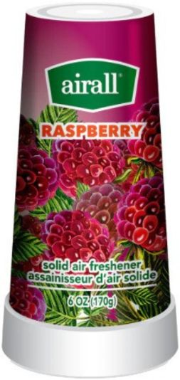 Airall raspberry solid air freshener with colorful raspberry illustration on a white background