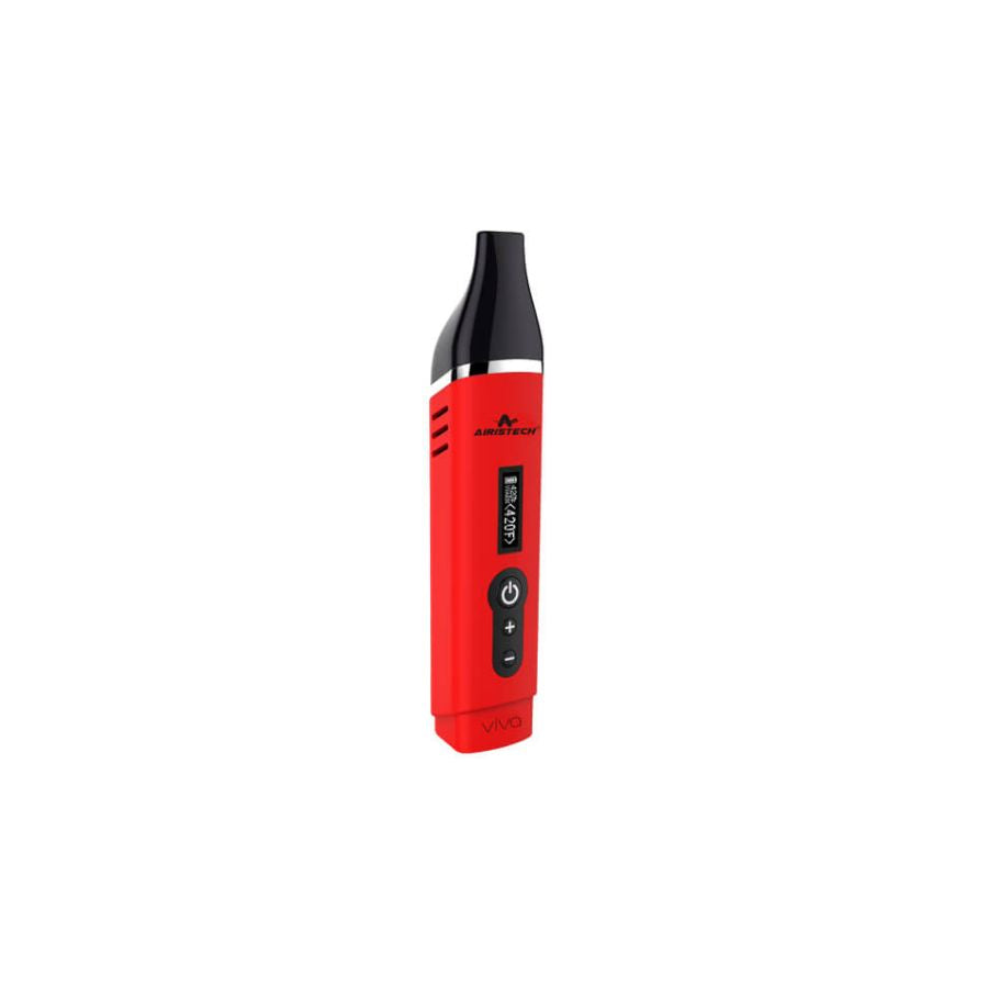 Red electronic device with black accents on a white background