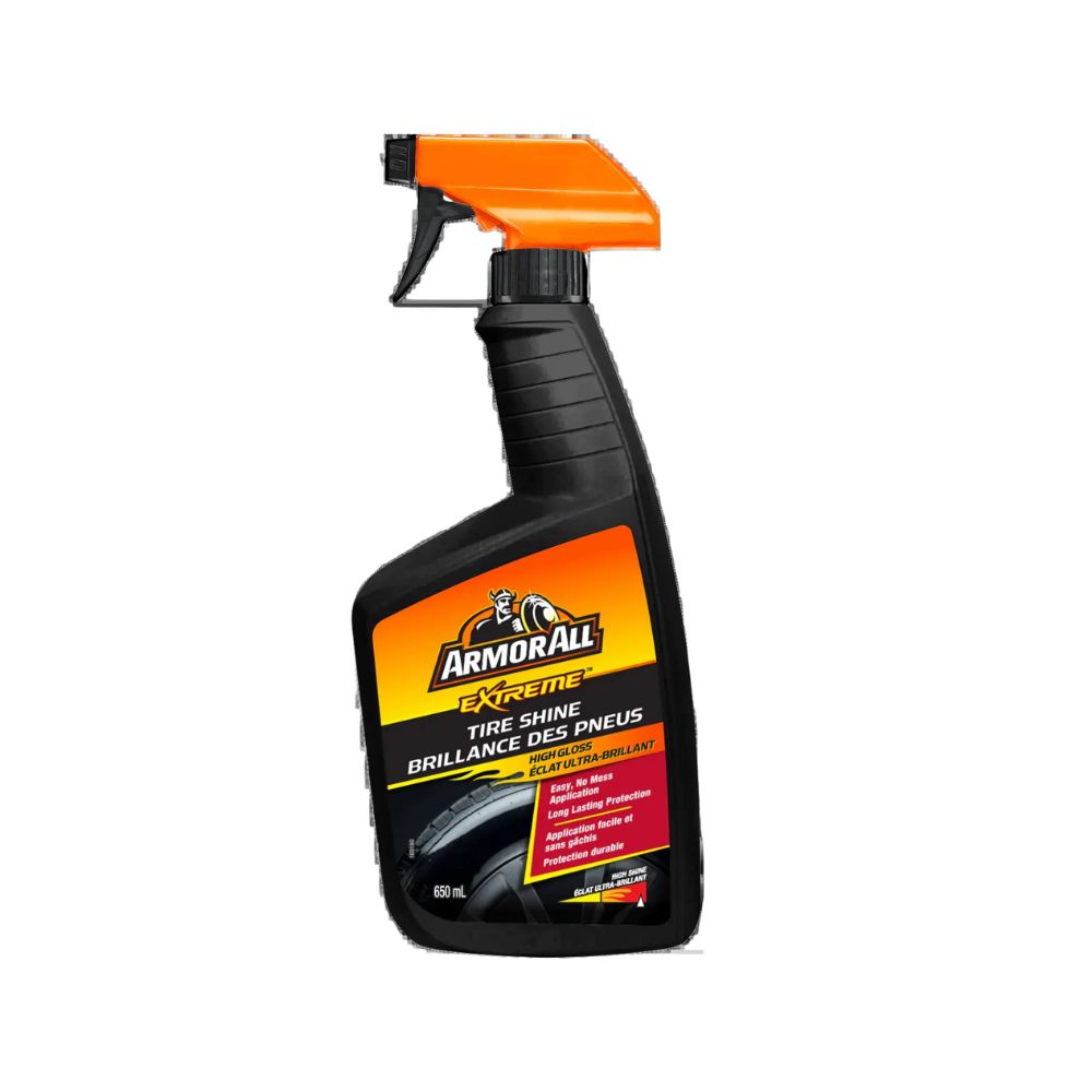 Armor All extreme tire shine spray bottle on a white background