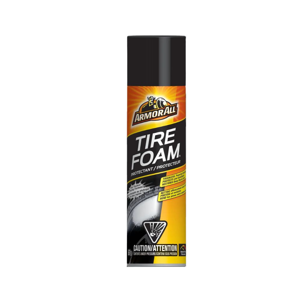 ArmorAll Tire Foam protectant insecticide and repellent spray can on a white background.