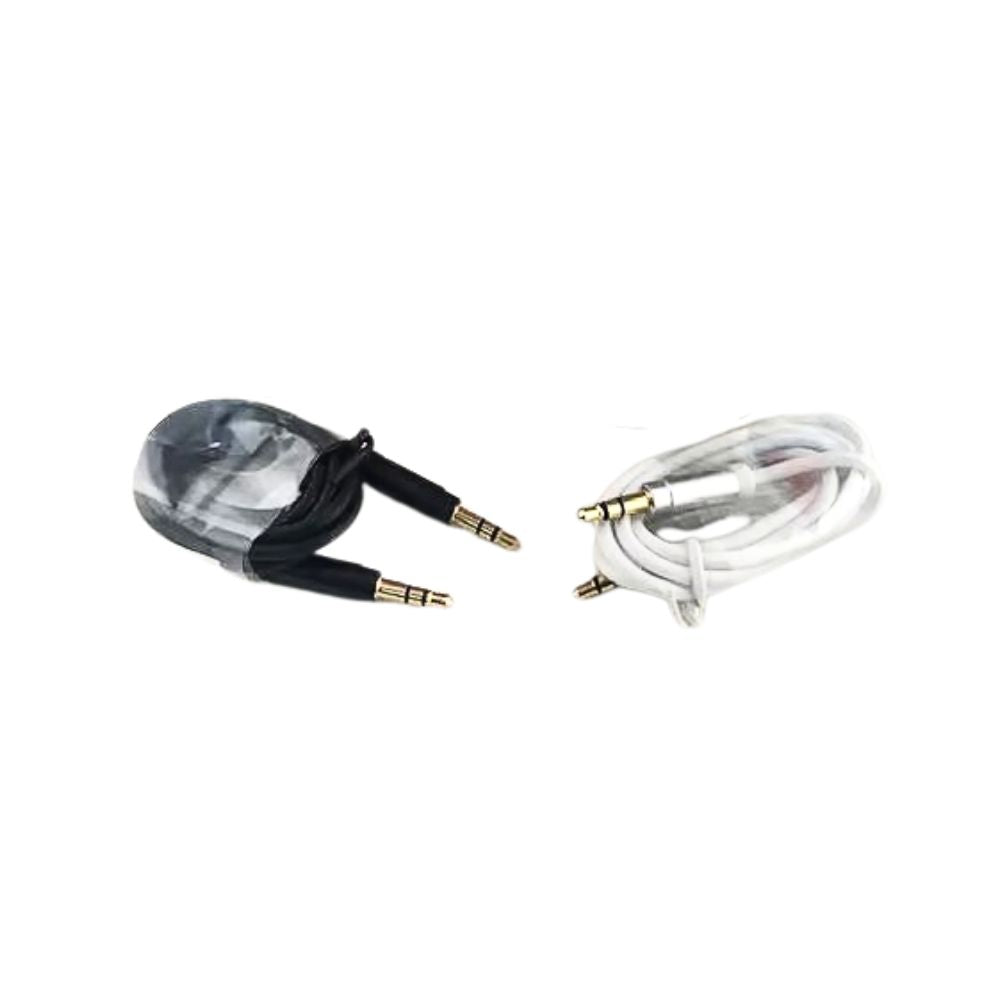 Auxiliary Two audio cables with connectors on a white background