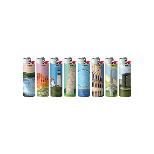 Bic larege travel lighters on a white background.
