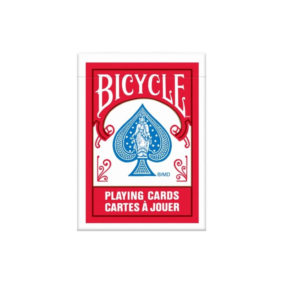 A classic red and white Bicycle playing cards deck and the text &