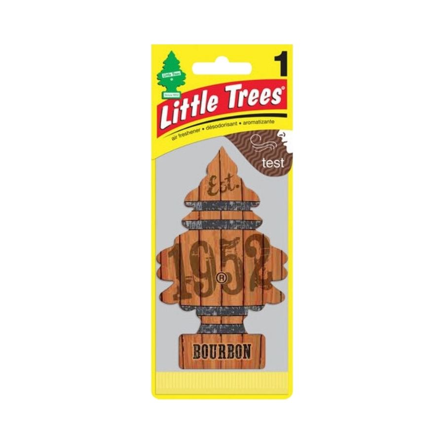 Little tree bourbon airfreshner carded on a white background