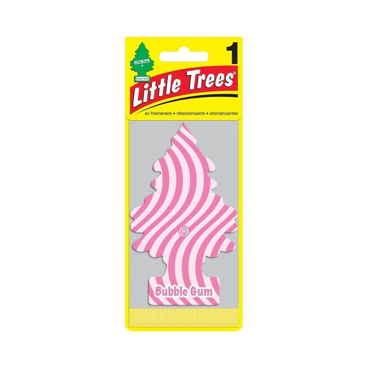 Little tree bubble gum airfreshner carded with white background.
