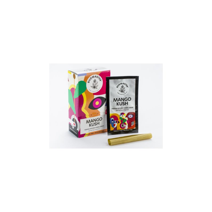 Mango Kush cannabis product packaging on a white background