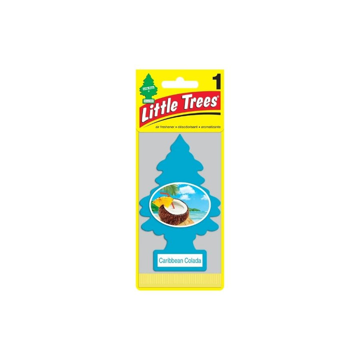 Little Trees car air freshener packaging with a blue tree design on a white background