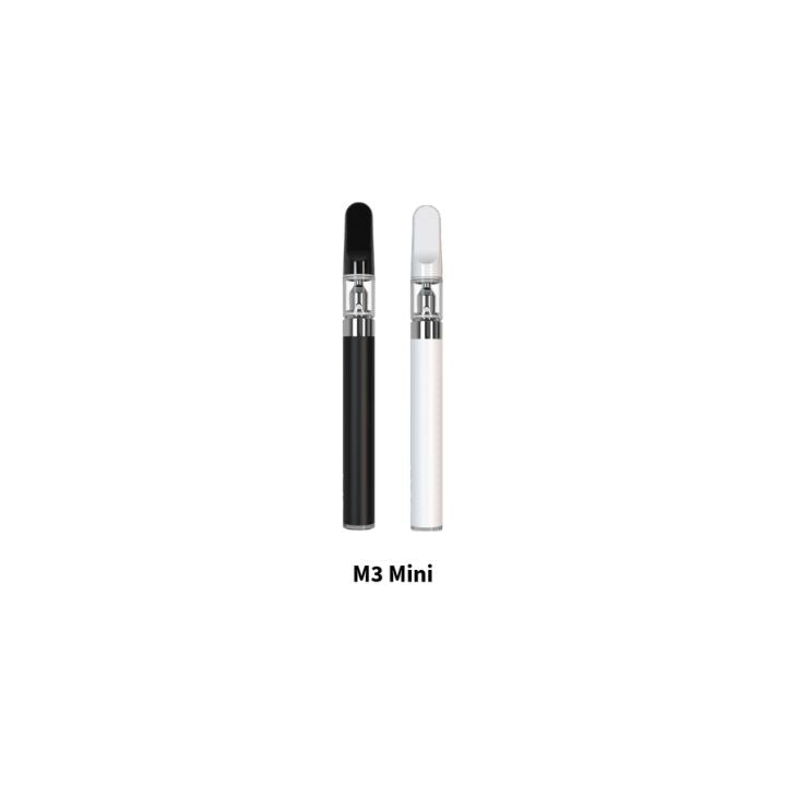 Two M3 Mini vape devices, one black and one white, on a white background.