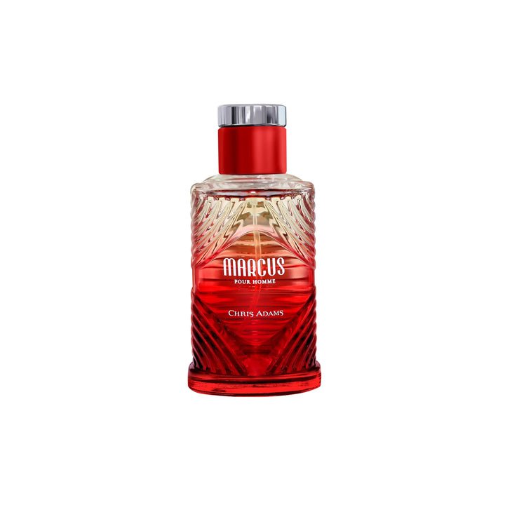 Red perfume bottle labeled &