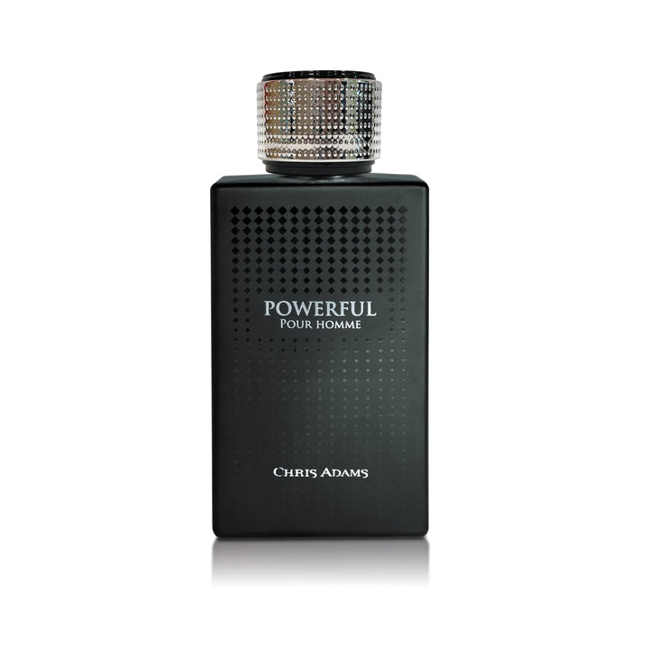Black perfume bottle labeled &
