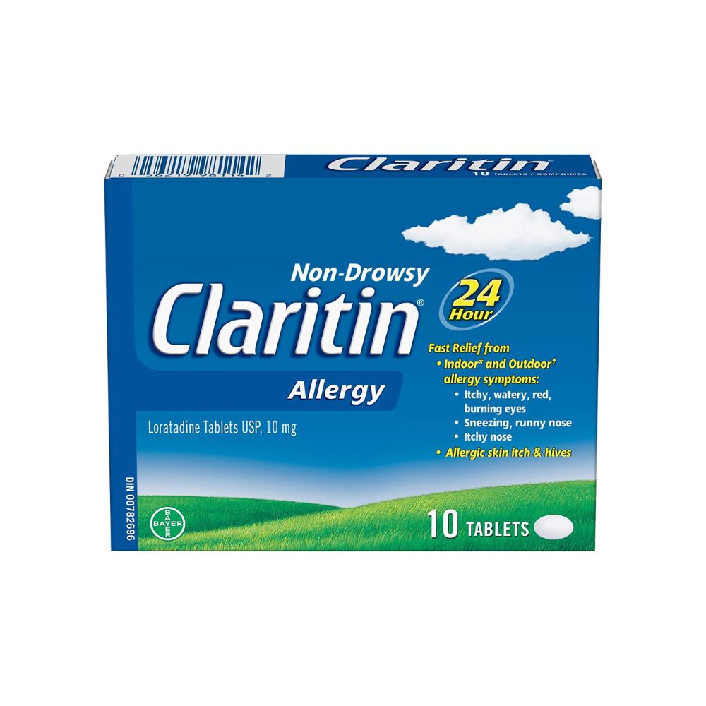 Claritin Non-Drowsy Allergy Tablets 10mg 10ct white bacground