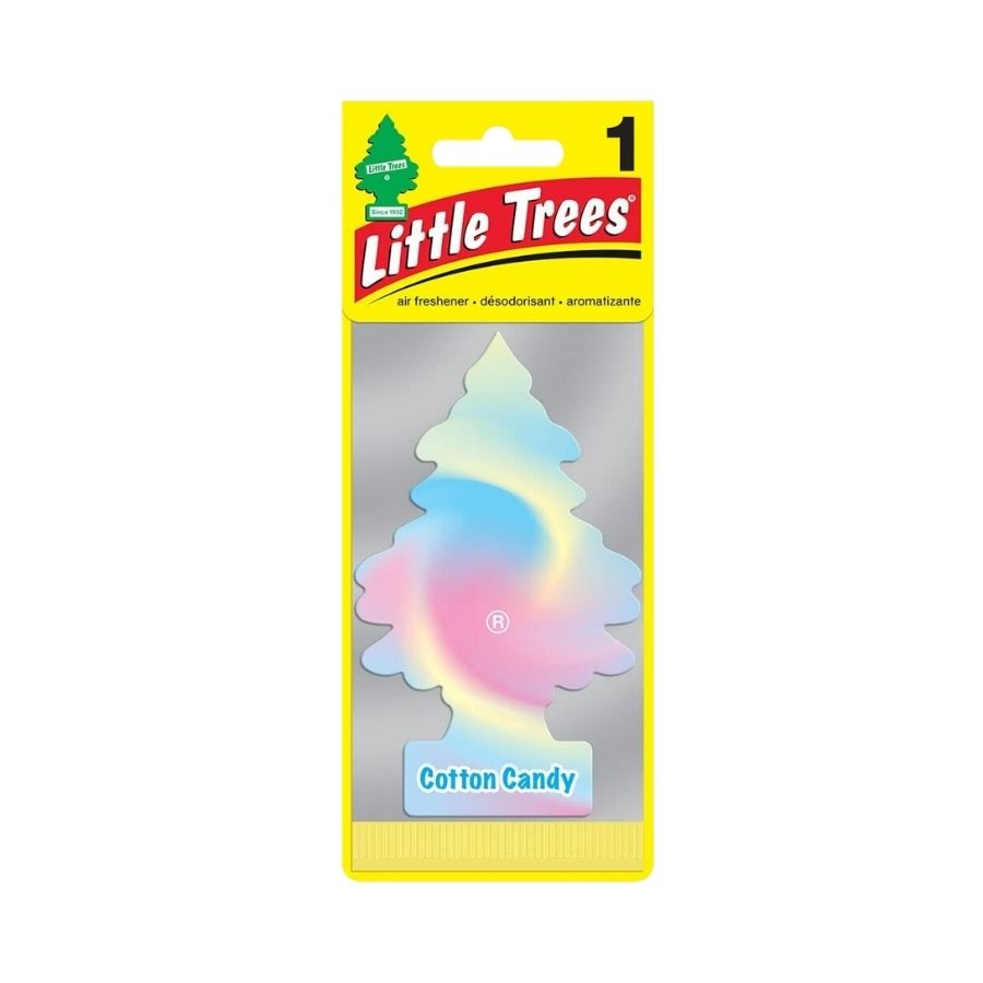 Little tree cotton candy airfreshner carded with white background.