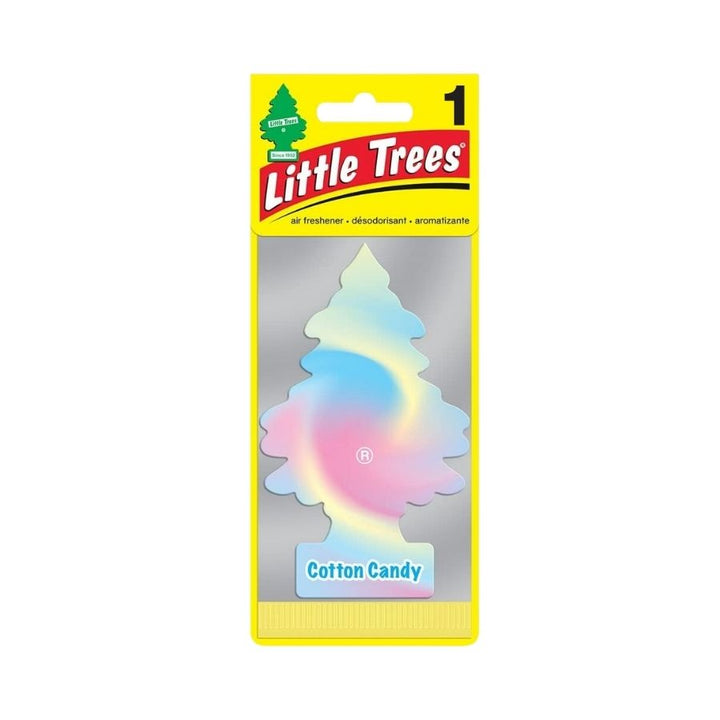 Little tree cotton candy airfreshner carded with white background.