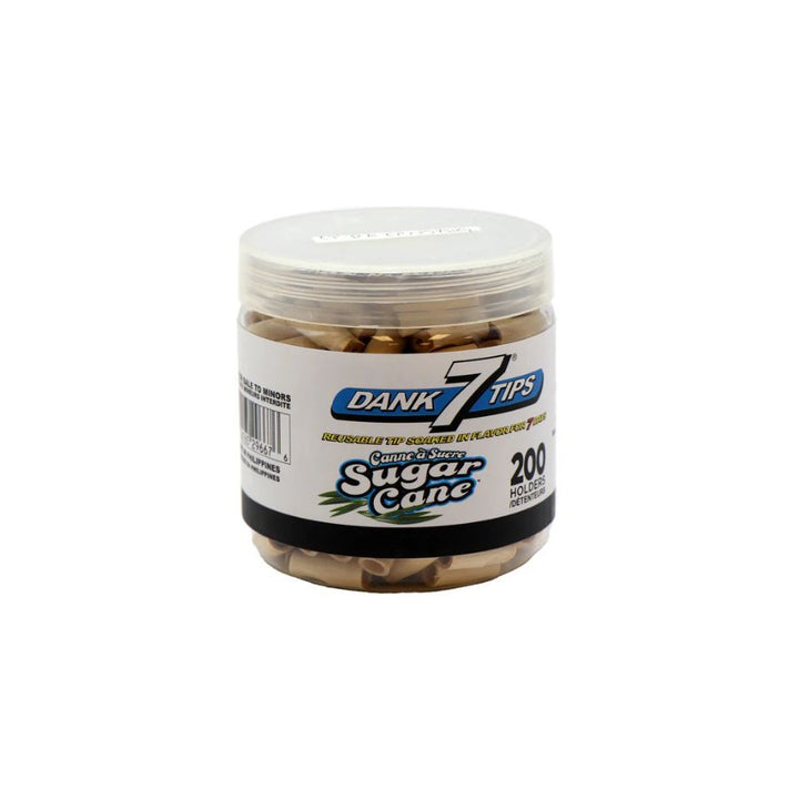 Jar of sugar cane tips with a label on a white background