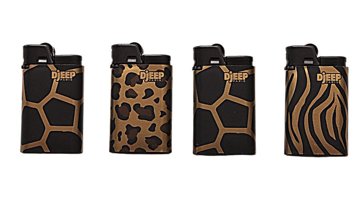 FiveDieep branded lighters with different animal print designs on a white background