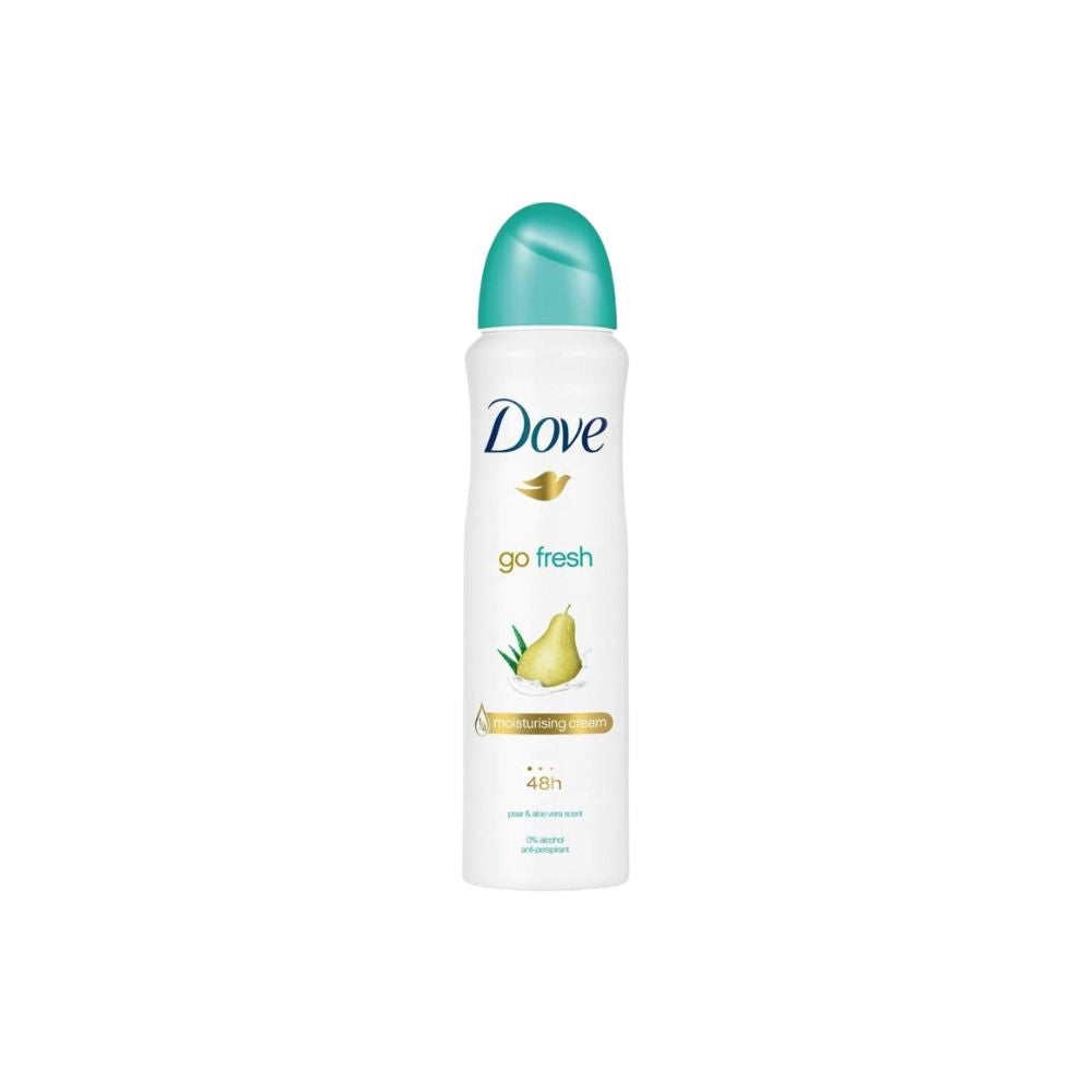 Dove Deodorant Spray Womens Go Fresh Pear Aloe on a white background