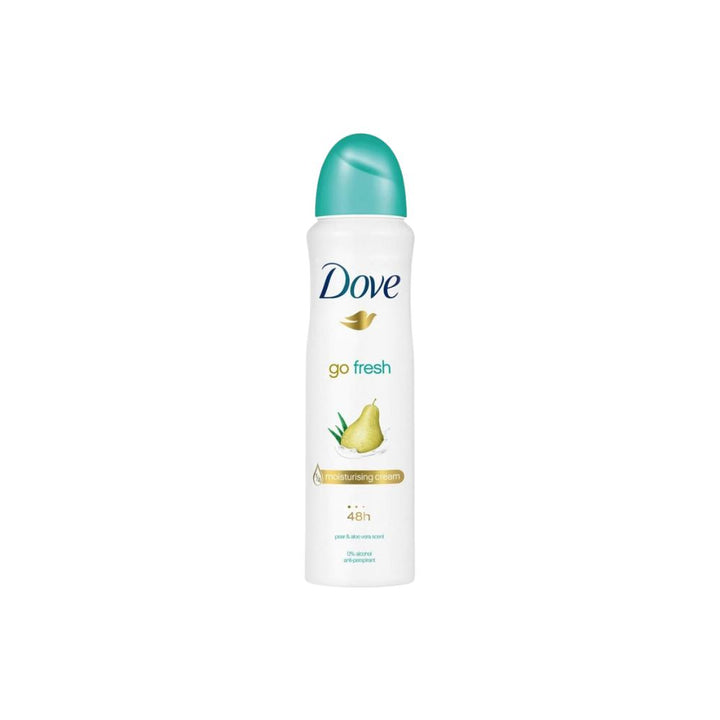 Dove Deodorant Spray Womens Go Fresh Pear Aloe on a white background