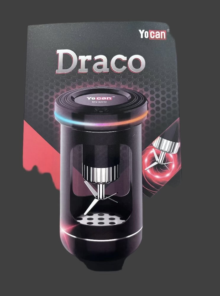 Yocan Draco electric grinder packaging on a black background