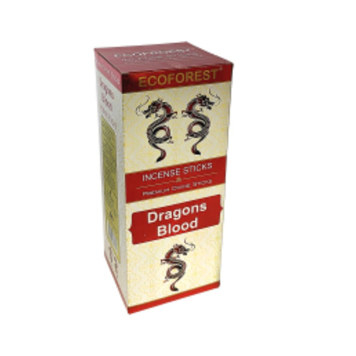 Box of Ecoforest Dragons Blood incense sticks on a white background
