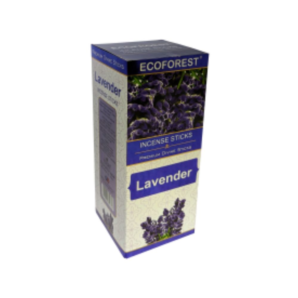 Box of Ecoforest Lavender incense sticks on a white background