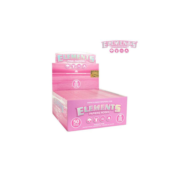 Box of Elements pink rolling papers on a white background