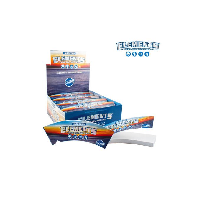 Box of Elements rolling paper with a single pack on a white background