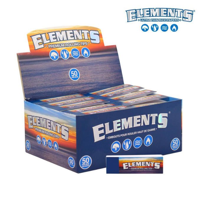 Box of Elements premium rolling tips with a small pack on a white background