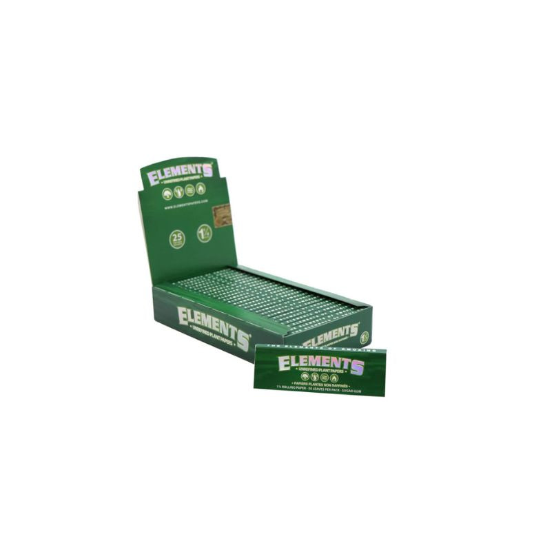 Green box of Elements rolling paper on a white background