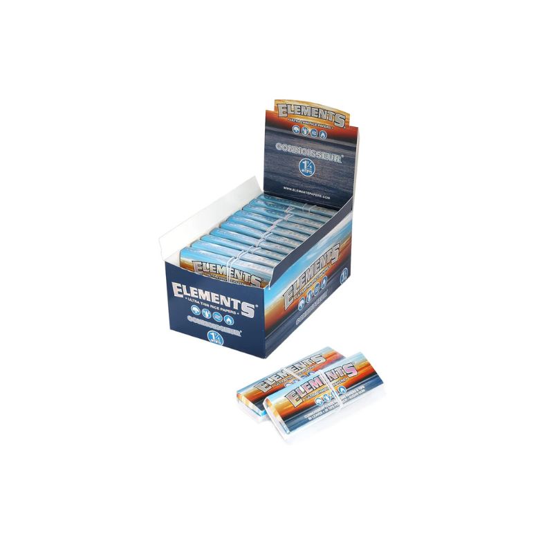 Box of Elements rolling paper with a single pack on a white background