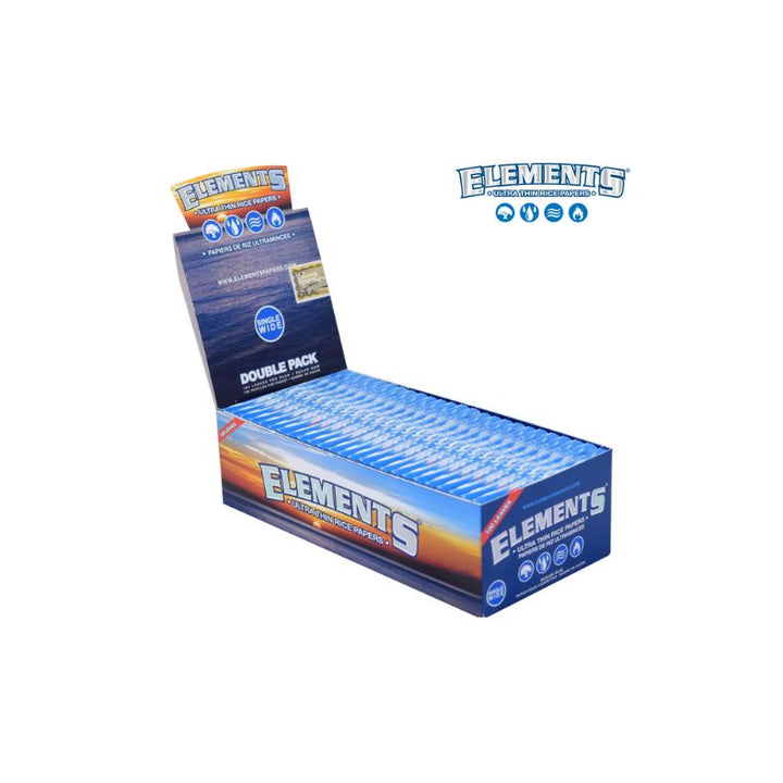 Box of Elements rolling paper with a single pack on top on a white background