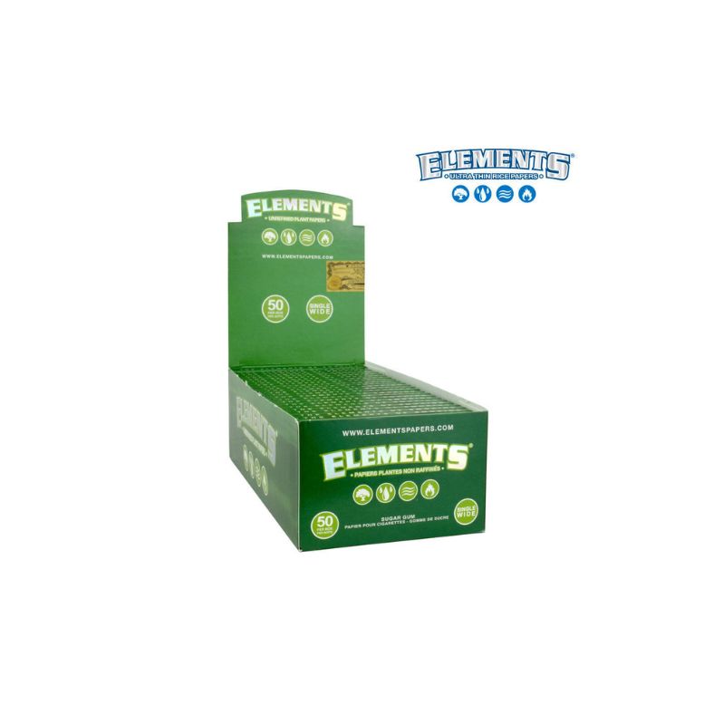 Green box of Elements rolling paper on a white background