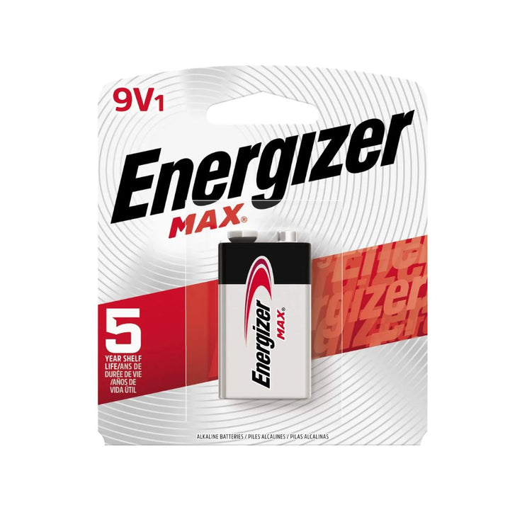 Energizer max 9V battery on a white background