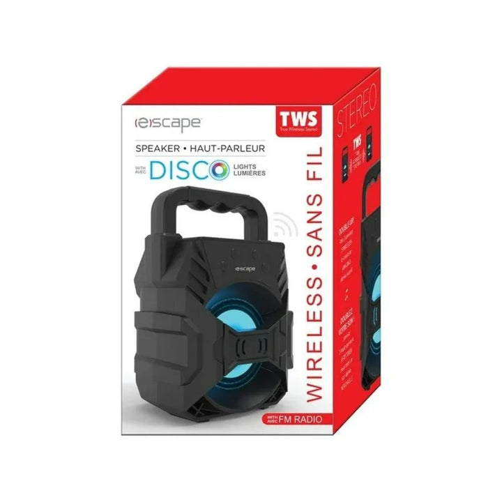 Escape Wireless Speaker with Disco Lights Box with Handle on a white background