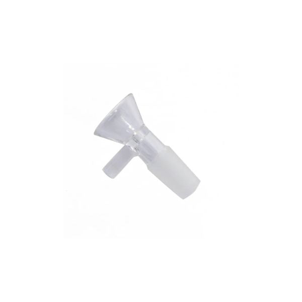 clear glass 14mm martini funnel on a white background