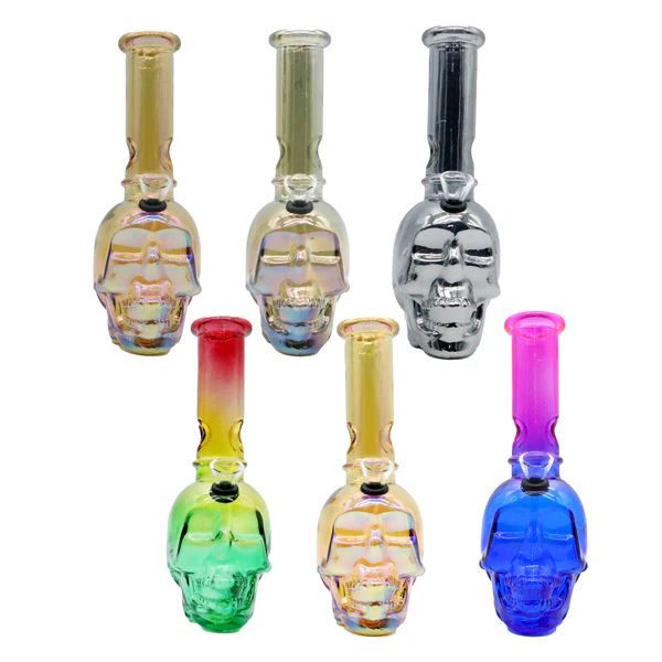 Glass Skull water bong 8" on a white background