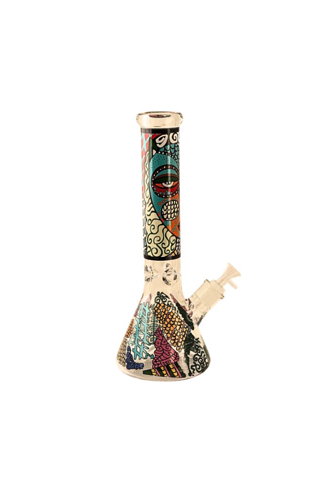 Colorful ceramic smoking pipe on a white background