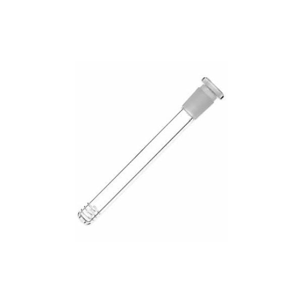 Clear glass tube with metal clamp on a white background