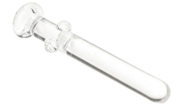 Clear glass smoking accessory on a white background