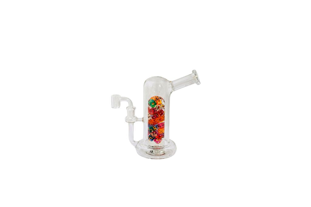 Glass water pipe with colorful interior on a white background