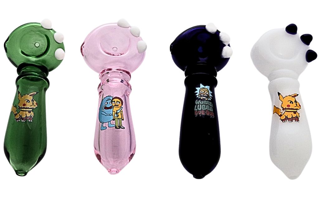 Four colorful cartoon-themed pipes on a white background