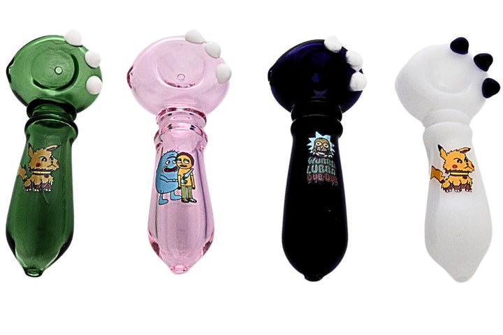 Four colorful cartoon-themed pipes on a white background
