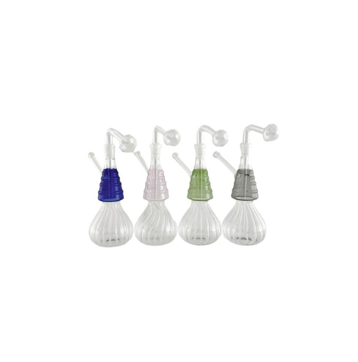 glass twisted oil water pipe on a white background