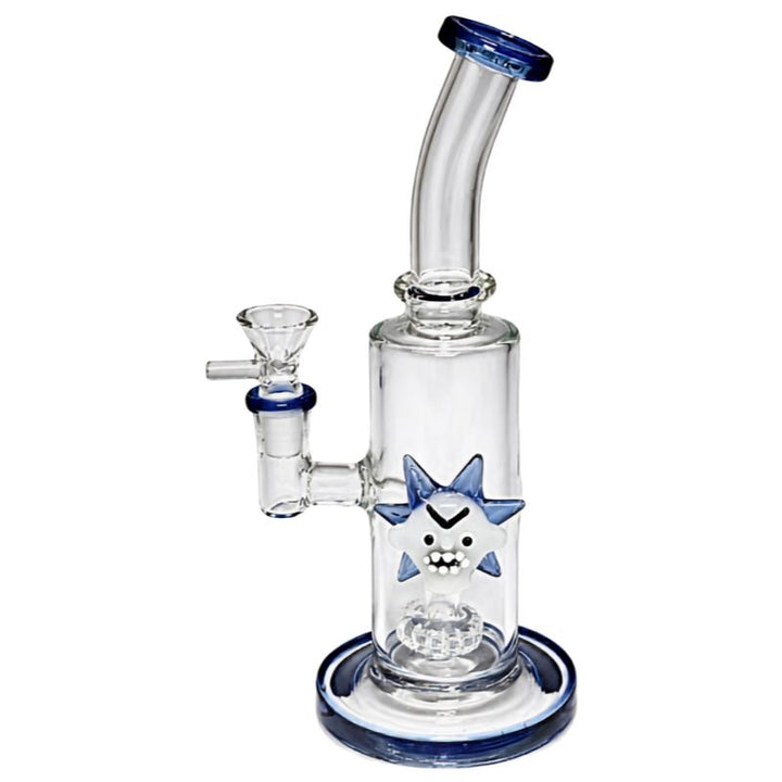 glass water pipe with angry face design on a white backgrund