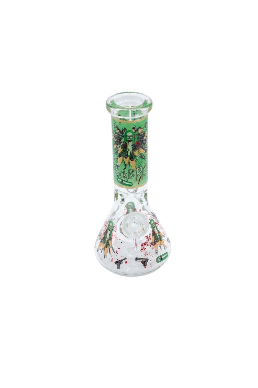 Glass water pipe pickle Rick on a white background