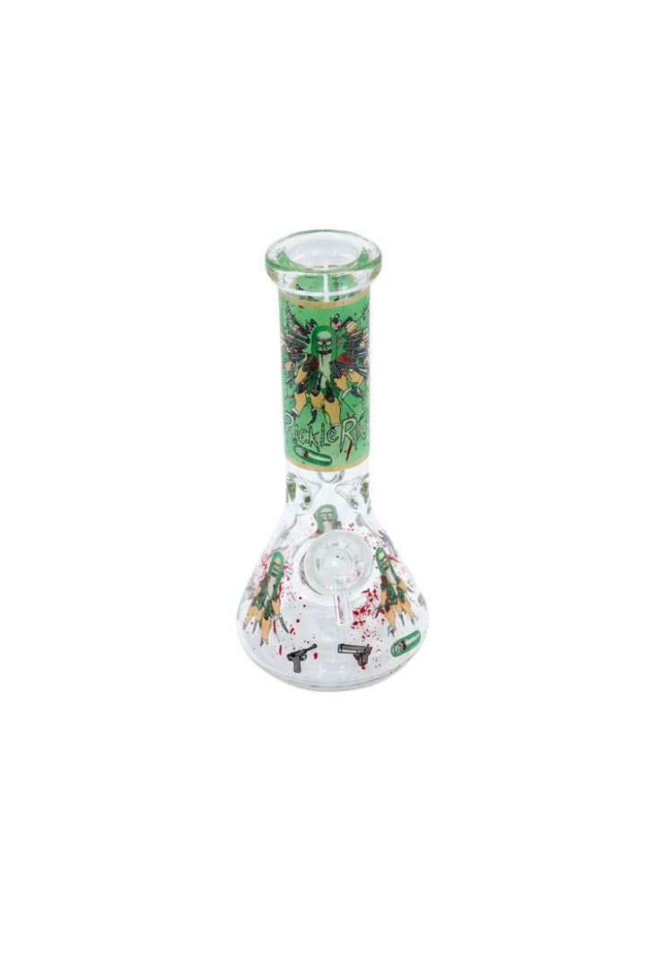 Glass water pipe pickle Rick on a white background