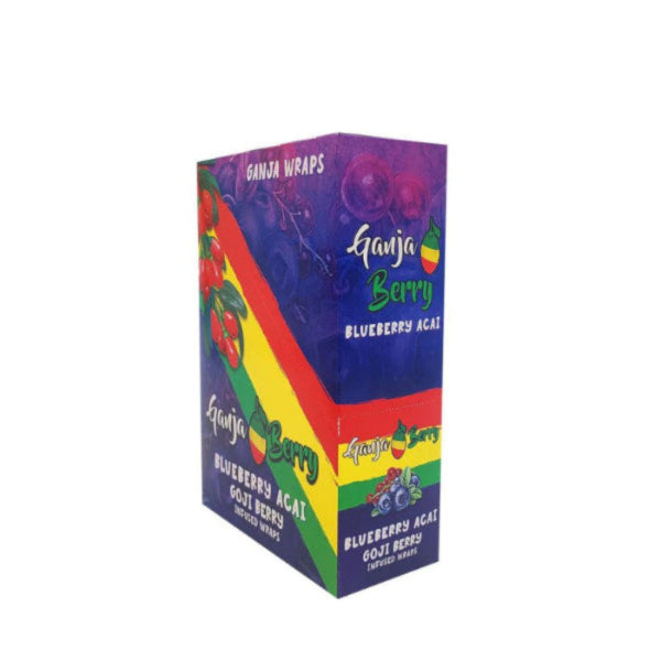 Box of Ganja Berry Blueberry Acai wraps with colorful design on a white background