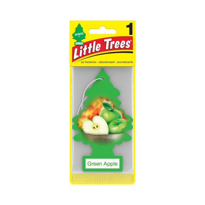 Little tree green apple airfreshner carded with wite background.