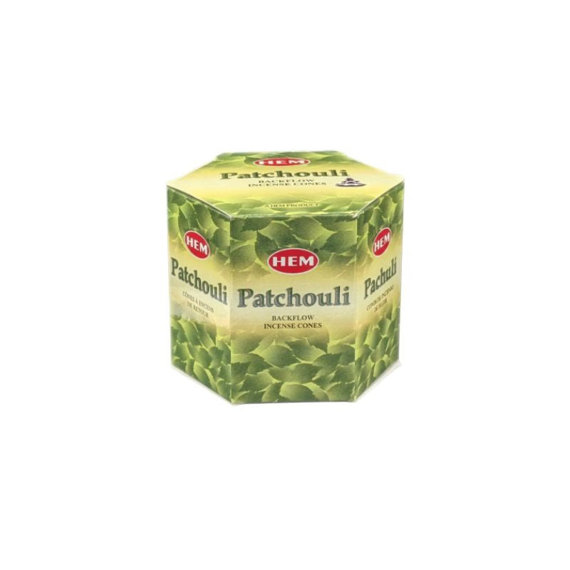 A box of HEM Patchouli Bacelon Insecte Lure tablets, featuring a green and yellow-green design with a leaf pattern and the red HEM logo.