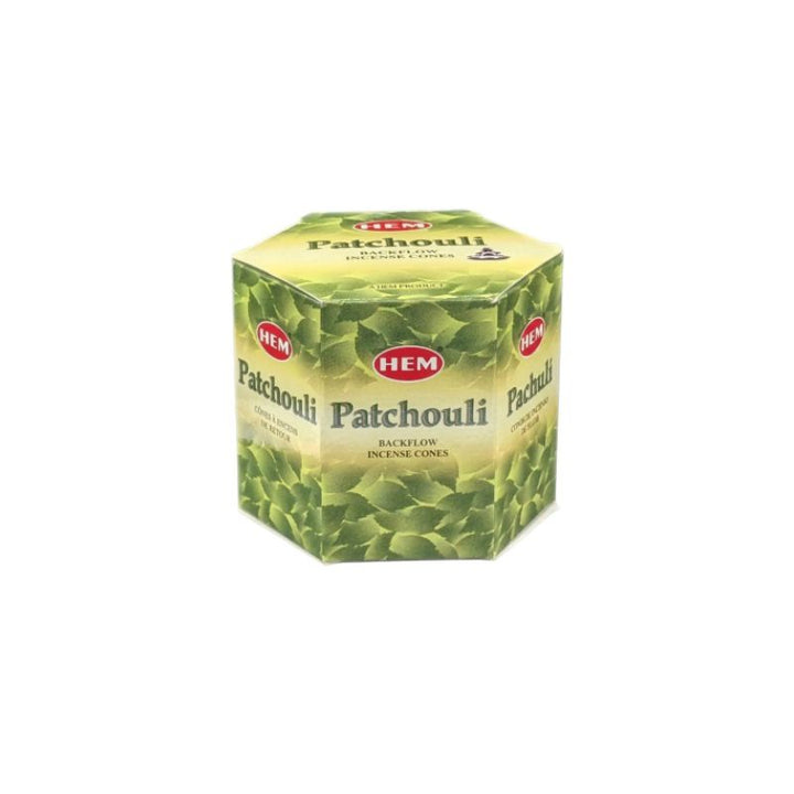 A box of HEM Patchouli Bacelon Insecte Lure tablets, featuring a green and yellow-green design with a leaf pattern and the red HEM logo.